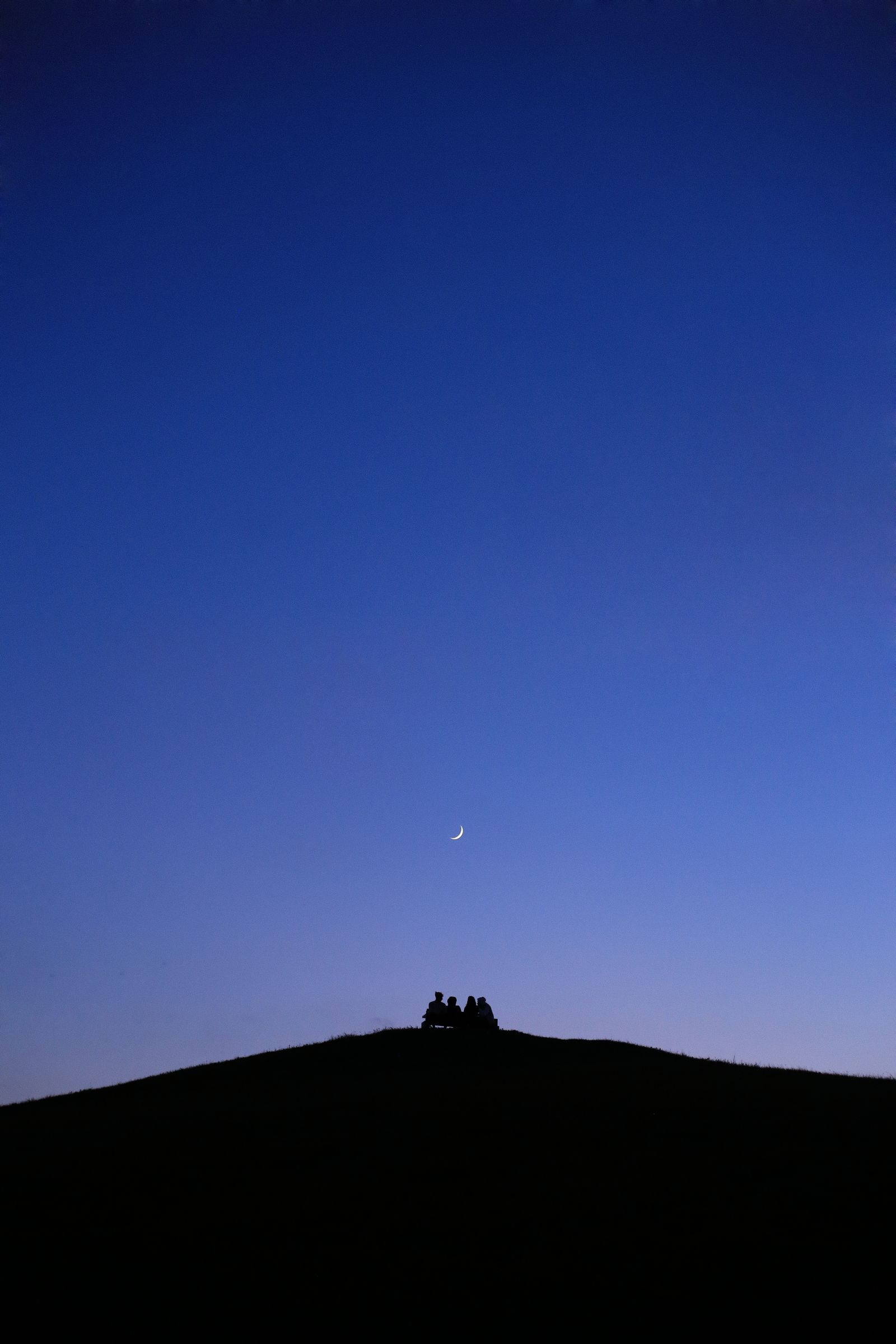 Siluetas de varias personas mirando el cielo al anochecer